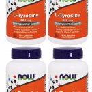 4x NOW Foods L-Tyrosine 500 mg 120 Caps Neurotransmitter Support