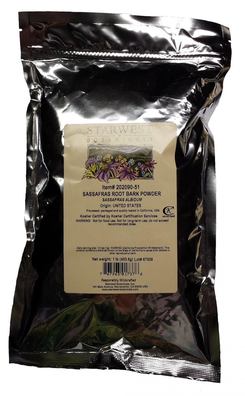 STARWEST SASSAFRAS ROOT BARK POWDER WC 1 LB