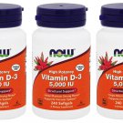3 Pack Now Foods Vitamin D-3 5,000 IU Highest Potency Bone Support 240 Softgels