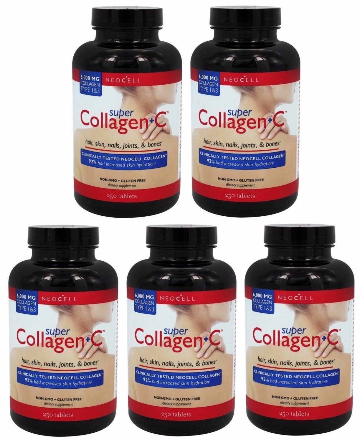 5x NeoCell Super Collagen+C Type I & III (1 & 3), 250 Tablets, FRESH Made In USA
