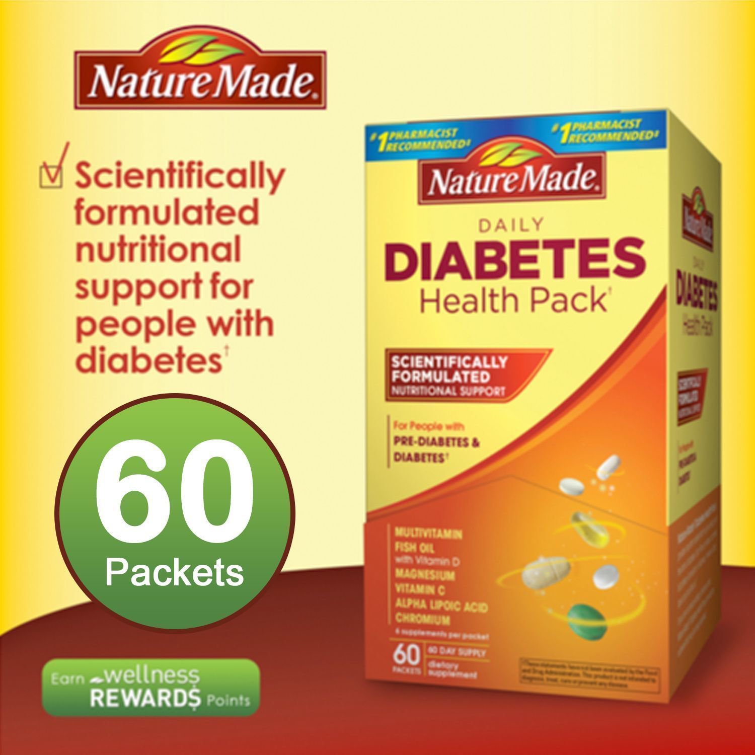 Nature Made Health Pack For Diabetics, 60 Packets Multi Vitamins