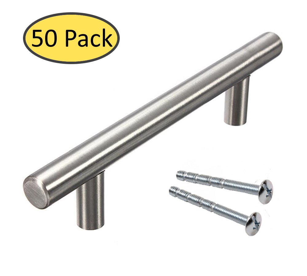 Solid Stainless Steel Kitchen Cabinet Handle T Bar Pulls Hardware 5-7/8" (50 PC)