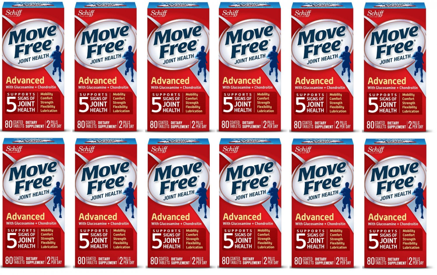 Move Free Triple Strength Glucosamine Chondroitin & Hyaluronic Acid (12 Pack)