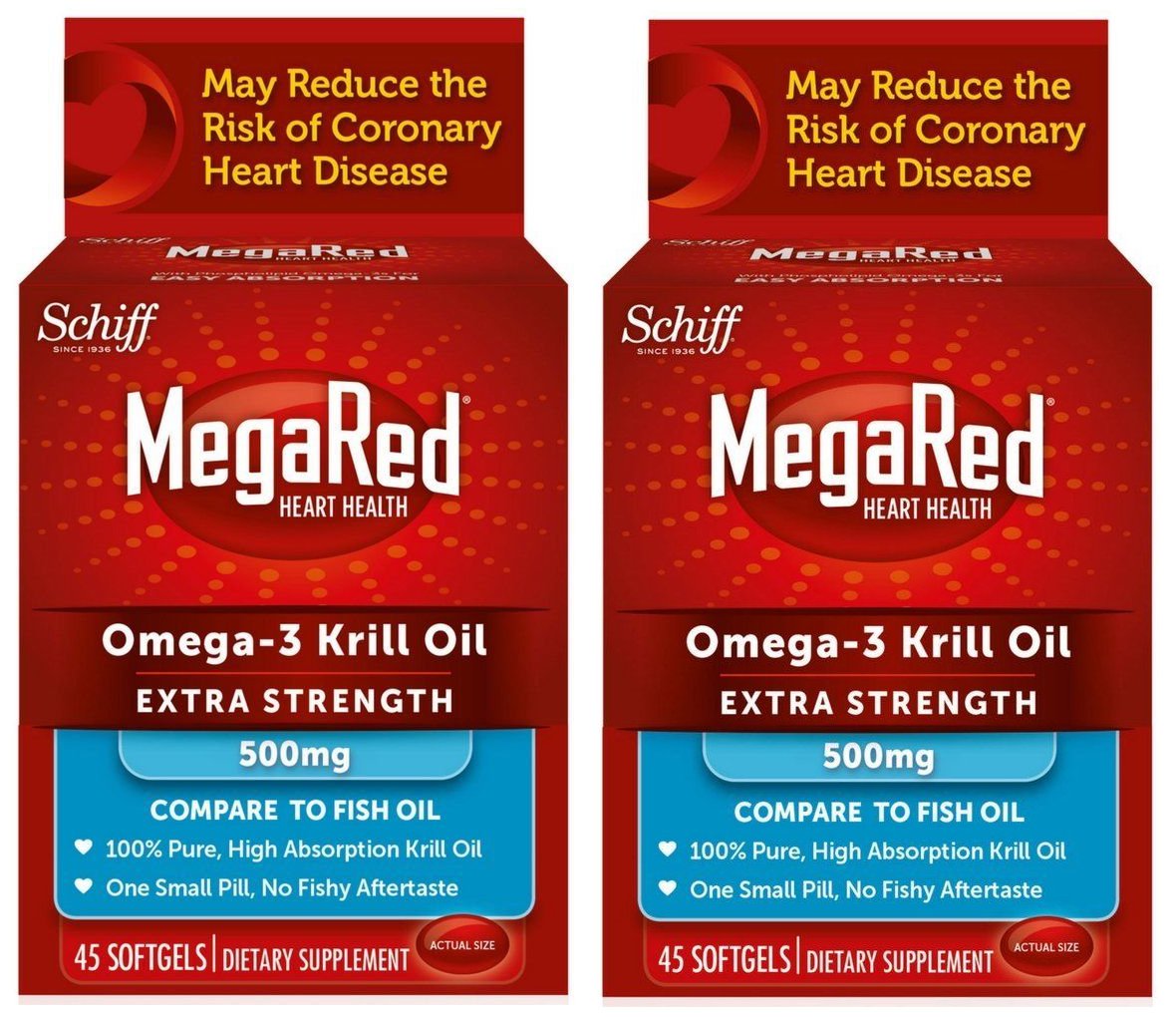 MegaRed Extra Strength Omega 3 Krill Oil 500mg Supplement 45 Softgel (Pack of 2)