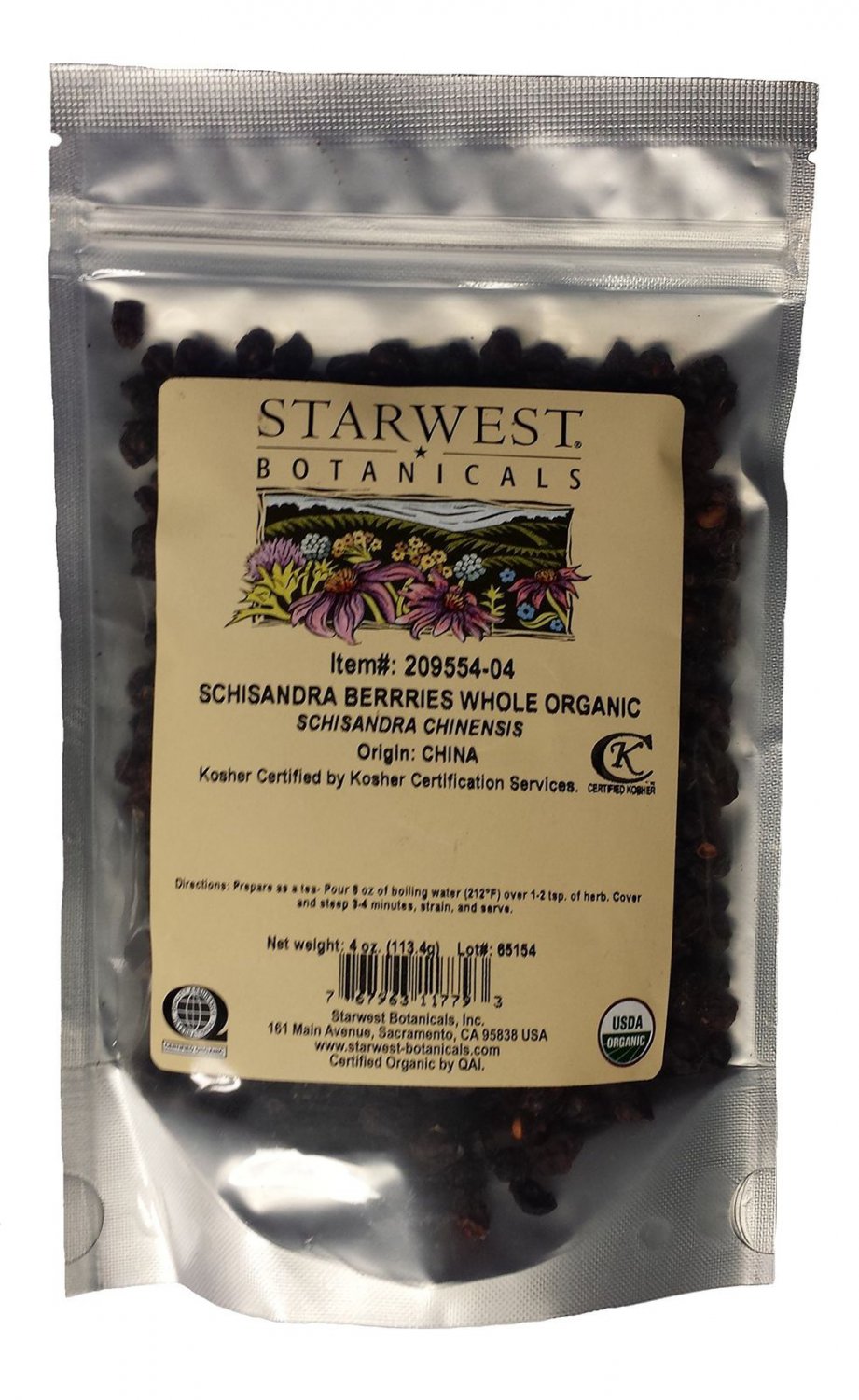 Organic Schisandra Berry Whole - 4 oz