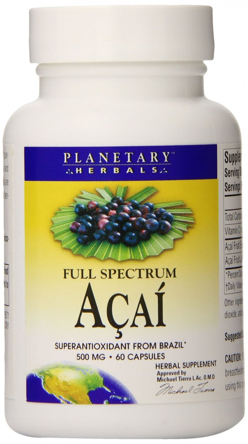 Planetary Herbals Full Spectrum Acai Extract Capsules 500 mg 60 Count