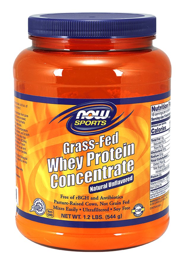 Whey Protein Concentrate Grass-Fed Natural Unflavored 1.2lbs (544g) by Now Foods