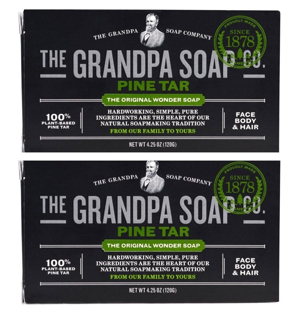 2x Grandpa's Soap Co. Face Body & Hair Bar Soap Pine Tar - 4.25 oz (120 g)