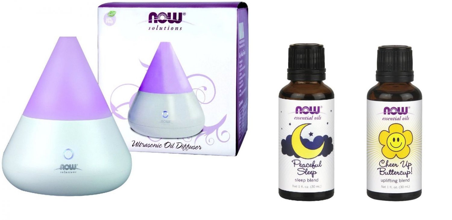 Now Foods Ultrasonic Oil Diffuser + 2 Popular Blend Oils (Peaceful Sleep and ...