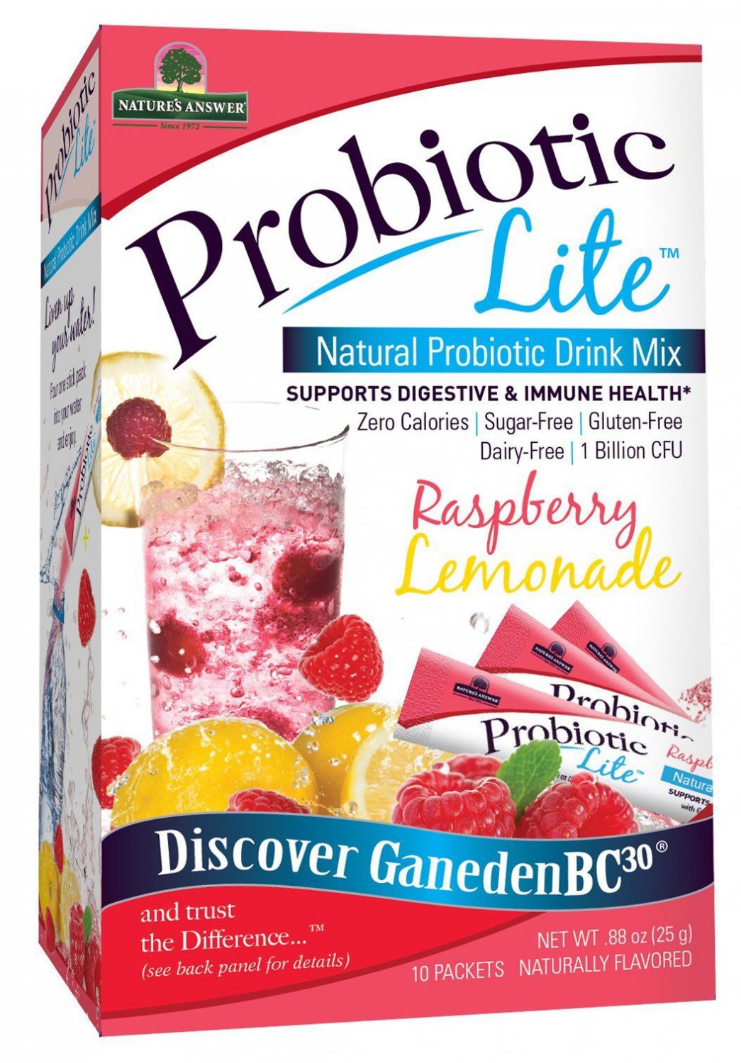 Nature's Answer Probiotic Lite Stick Pack Supplement Raspberry Lemonade 10 Co...