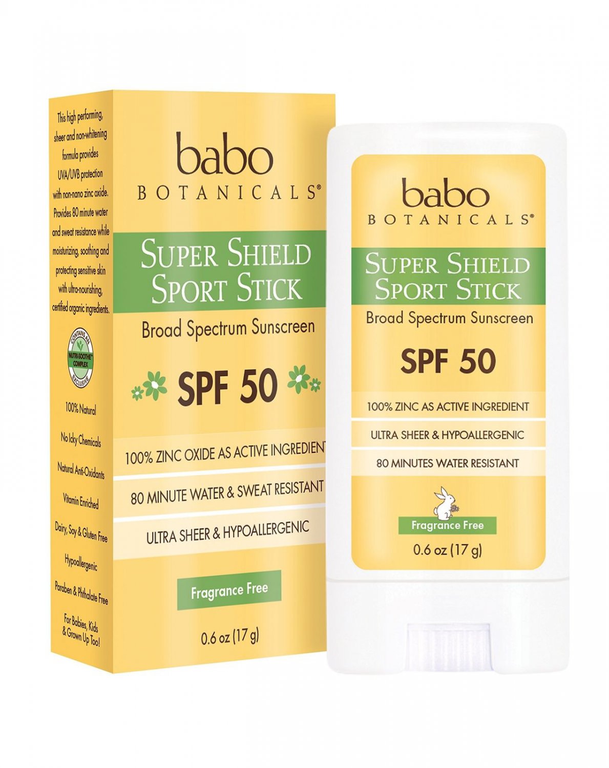 Babo Botanicals Super Shield SPF 50 Natural Sport Stick Fragrance 6 FZ