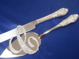 Monogram Cake Topper & Cake Knife & Server Set Package (Clear Only)