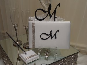 Monogram Cake Topper & Guest Book Package (Black)
