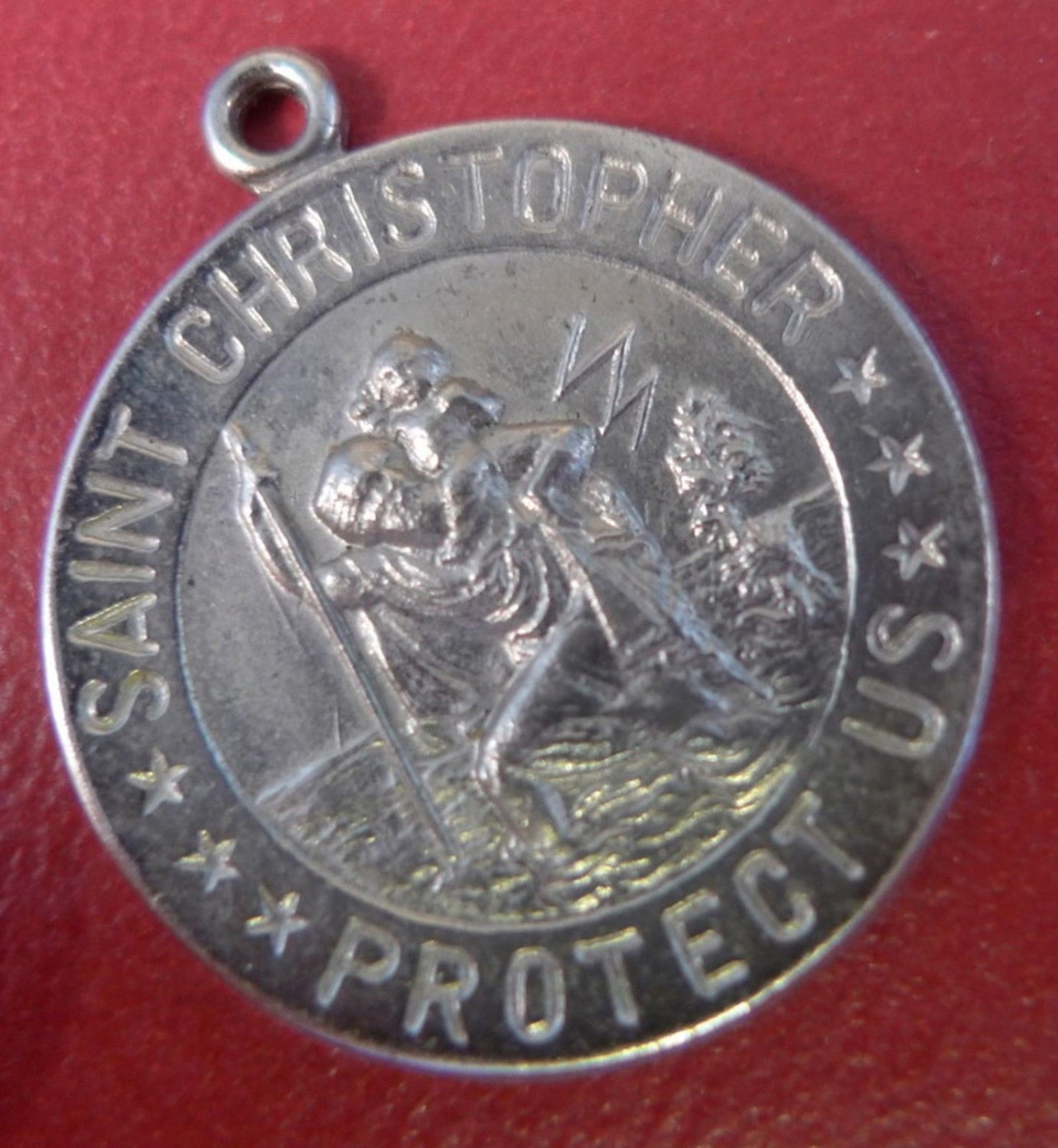 CHARM sterling RELIGIOUS MEDAL ST CHRISTOPHER PROTECT US NWOT