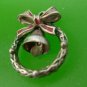 CHRISTMAS CHARM: VINTAGE SILVER & ENAMEL WREATH w/ BOW AND BELL