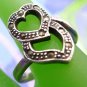 Size 8.5 Ring : VINTAGE sterling silver MARCASITE HEART over MARCASITE HEART