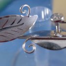 Vintage Retro Sterling Silver Screw Back Earrings Frosted Feathers signed CC