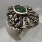 Size 8 Ring : Vintage Sterling Silver Marcasite & Marquis Jelly Green signed ND