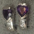 Post Earrings : Amethyst Heart Above 2 Cubic Z :  Post Sterling Silver Earrings