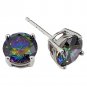 925 Sterling Silver Simulated Mystic Fire Topaz Cz Stud Earrings Rhodium Plated 7mm