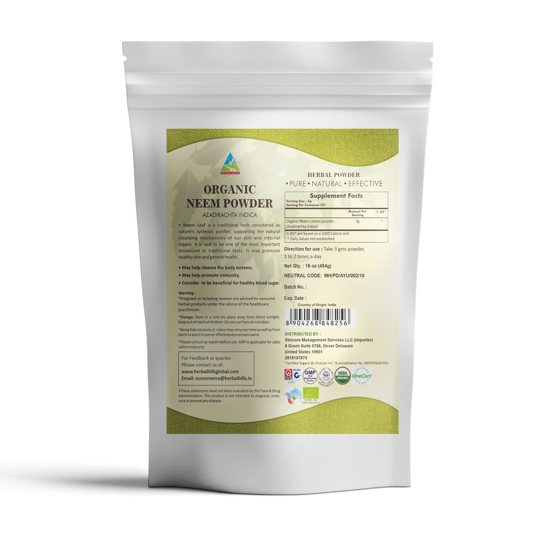 Herbal Hills Organic Neem Powder (Azadirachta Indica) 454 GMS (16 oz)