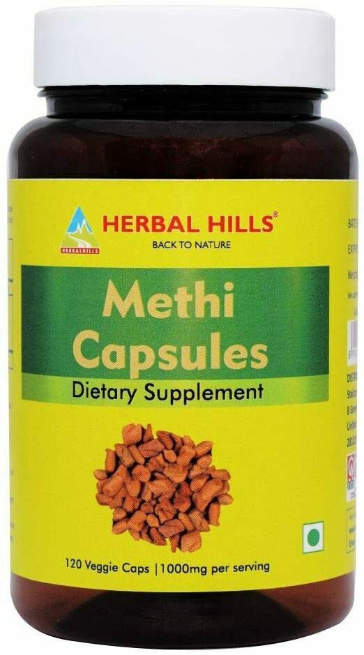 Herbal Hills Methi Fenugreek 120 Vegie Capsules Fat Burning Energy supplement