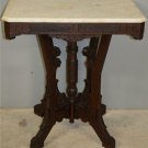 17554 Walnut Victorian Carved Marble Top Parlor Stand