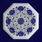 12" Pietra Dura Side Table Inlay Marble Table Top Floral Lapis Lazuli Mosaic Art