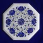12" Pietra Dura Side Table Inlay Marble Table Top Floral Lapis Lazuli Mosaic Art