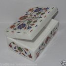 6"x4"x3" White Marble Jewelry Box Semi Preciuos Stones Inlaid Handmade Arts