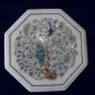 12" White Marble Inlay Peacock Pietra Dura Rare Table Top Mother Of Pearl HHI 10