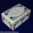 6"x4"x3" White Marble Jewelry Box Handmade Malachite Pietra Dura Inlaid Decor