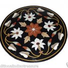 23" Black Marble Round Table Top Marquetry Handmade Buds Design Home Decorative