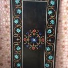 5'x5' Black Antique Marble Table Top Dining Semi Precious Inlay Work Home Decor
