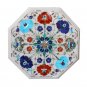 12" White Marble Coffee Table Top Turquoise Paua Shell Lapis Floral Art Hakik