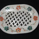 Marble Soap Dish Oval Holder Bathroom Pietra Dura Inlaid Decor Floral Design Art Marble Soap Dish Oval Holder Bathroom Pietra Dura Inlaid Decor Floral Design Art
