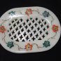 Marble Soap Dish Oval Holder Bathroom Pietra Dura Inlaid Decor Floral Design Art