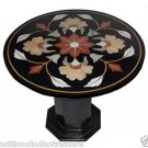23.5" Black Round Marble Top End Table Top Handmade Mosaic Home Decor With Stand