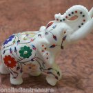 5" White Marble Elephant Pietra Dura Semi Precious Handmade Home Decor Art Gifts