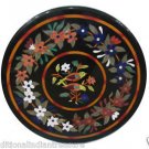 24" Black Marble Table Top Birds Inlaid Semi Precious Handmade Home Decor New