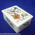 4"x3"x2" White Marble Jewelry Box Peacock Trinket Hakik Handmade Pietra Dura Art