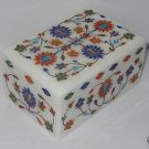 6"x4"x3" White Marble Jewelry Box Semi Preciuos Stones Inlaid Handmade Home Arts
