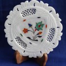 6" Marble Plate Pietra Dura Filigree Work Inlaid Handmade Malachite Floral Decor 6" Marble Plate Pietra Dura Filigree Work Inlaid Handmade Malachite Floral Decor