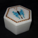 3"x2" Marble Jewelry Box Turquoise Pietra Dura Trinket Handmade Inlaid Gifts Art