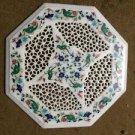 12" White Marble Coffee Table Top Inlay Parrot Marquetry Handicraft Filigree