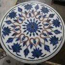 24" Marble Coffee Center Table Top Marquetry Inlaid Mosaic Lapis Lazuli Art Deco