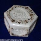 5"x5"x3" Hexagon White Marble Jewelry Box Handmade Paua Shell HEART Shape Gifts