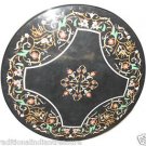 36" Black Marble Coffee Dining Table Semi Precious Inlay Gemstone Mosaic Decor