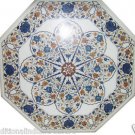 24" White Marble Marquetry Coffee Side Table Rare Handmade Lapis Lazuli Inlay 24" White Marble Marquetry Coffee Side Table Rare Handmade Lapis Lazuli Inlay