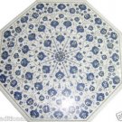 24" White Marble Side Corner Table Top Semi Precious Gemstone Mosaic Inlay Decor
